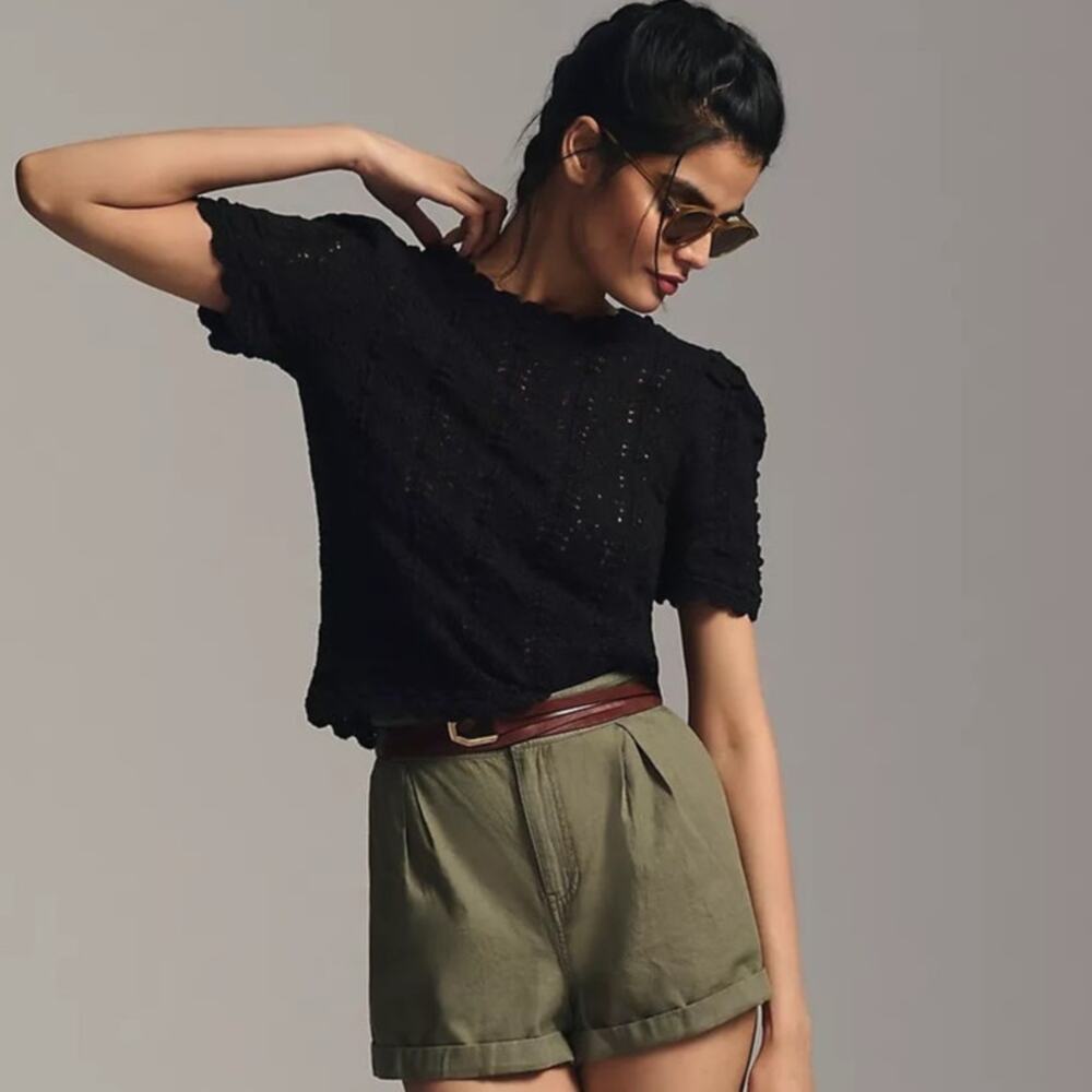 New Anthropologie Crochet Pointelle Tee